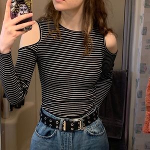 Striped Cold Shoulder Long Sleeve Top